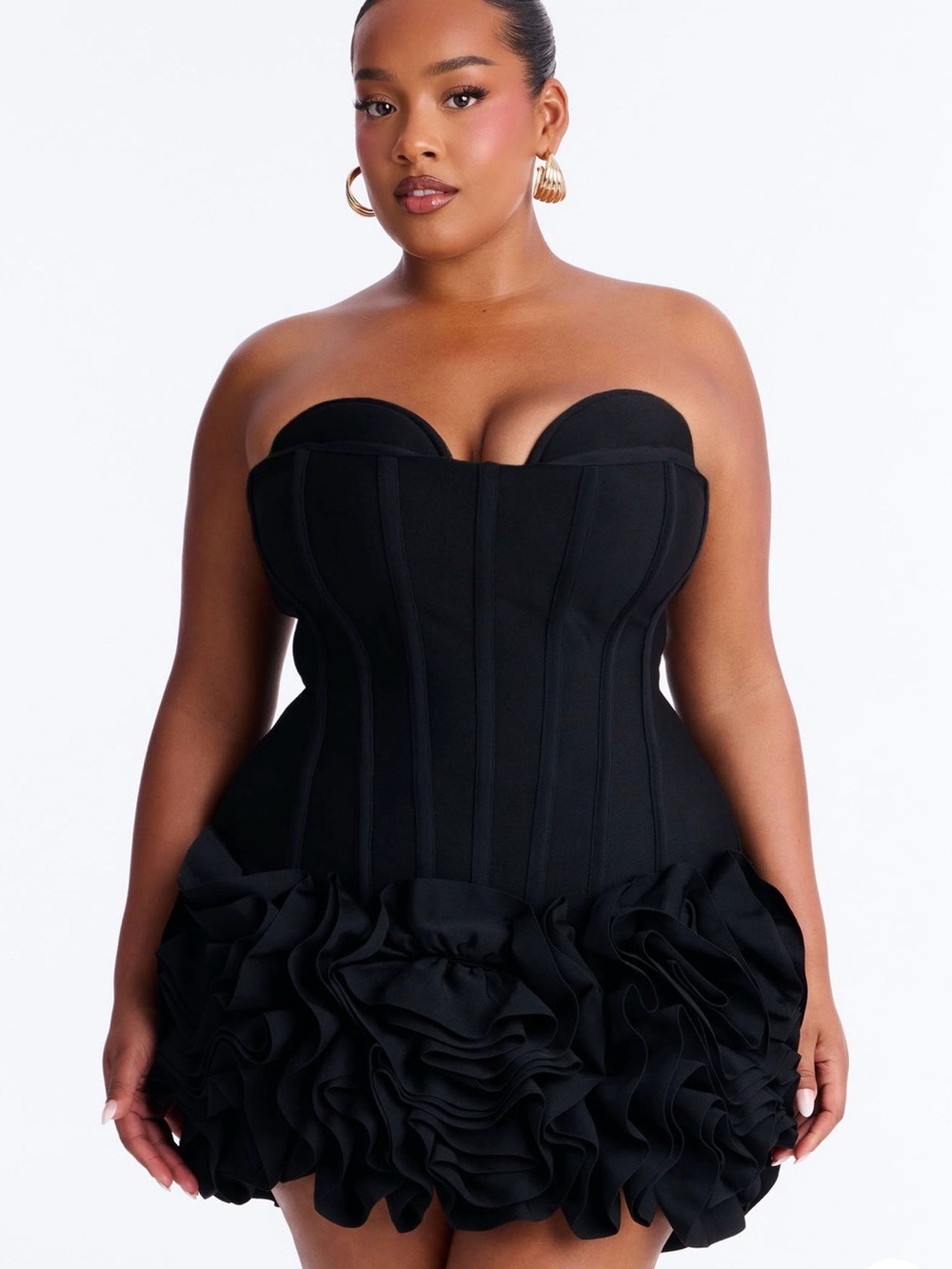 Strapless Black Ruffle Hem Mini Dress - Picture 6 of 9